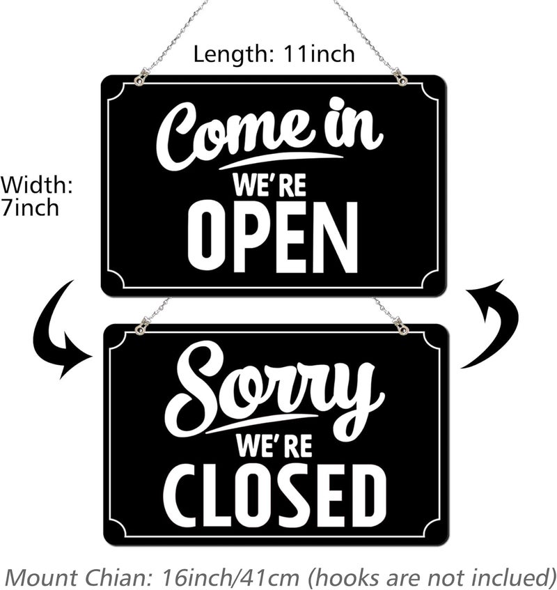SnailGo Open Closed Signs Business Hours Sign Set for Window Door Open Signs for Business Hour Closed Open Flip Sign Store Resturant Bar Black - Image 2